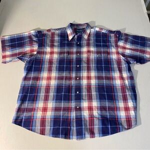 Wrangler Shirt Mens XL Pearl Snap Short Sleeve Plaid Western